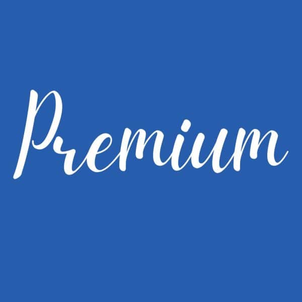 the word premium written in white on a blue background