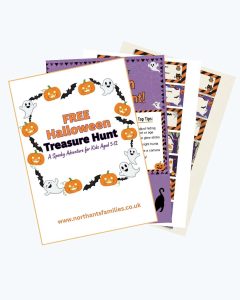 Halloween treasure hunt page spread on Northants Families