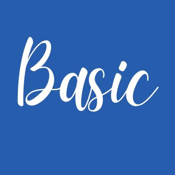 the word basic written in white on a blue background
