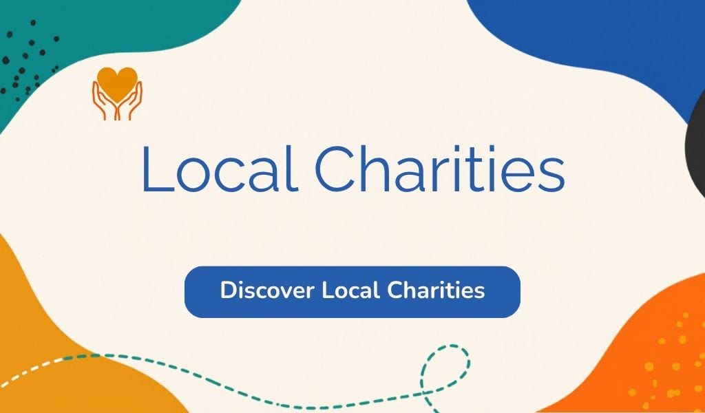 Text: Local charities with a button saying 'Discover Local Charities'