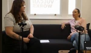 Two ladies sitting on sofa chatting about Northants Families