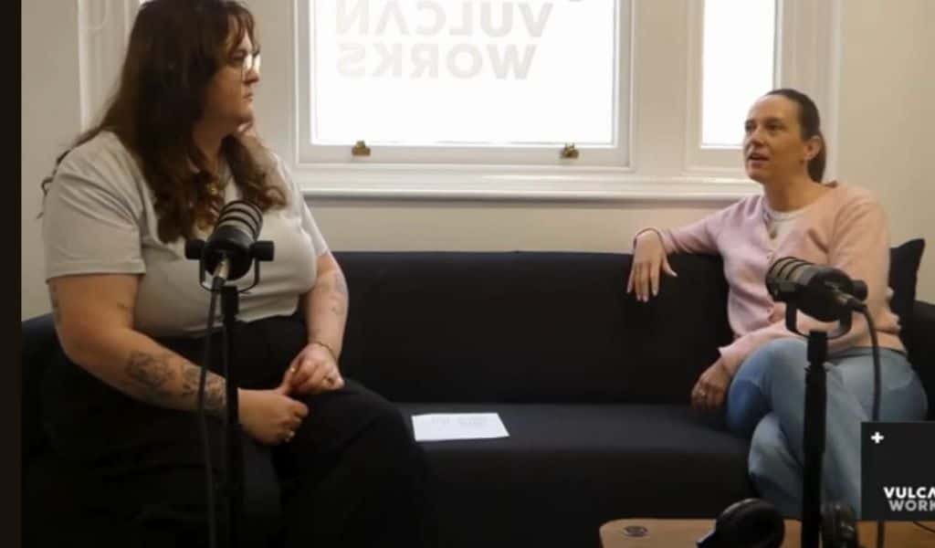 Two ladies sitting on sofa chatting about Northants Families