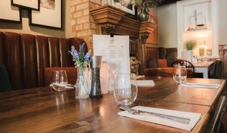 Table and menu at The Sun Inn Hardingstone