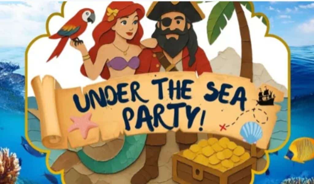 Under the Sea Party event poster featuring mermaids and pirates at Chester House Estate