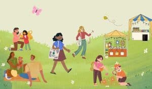 Vector illustration of people at a park