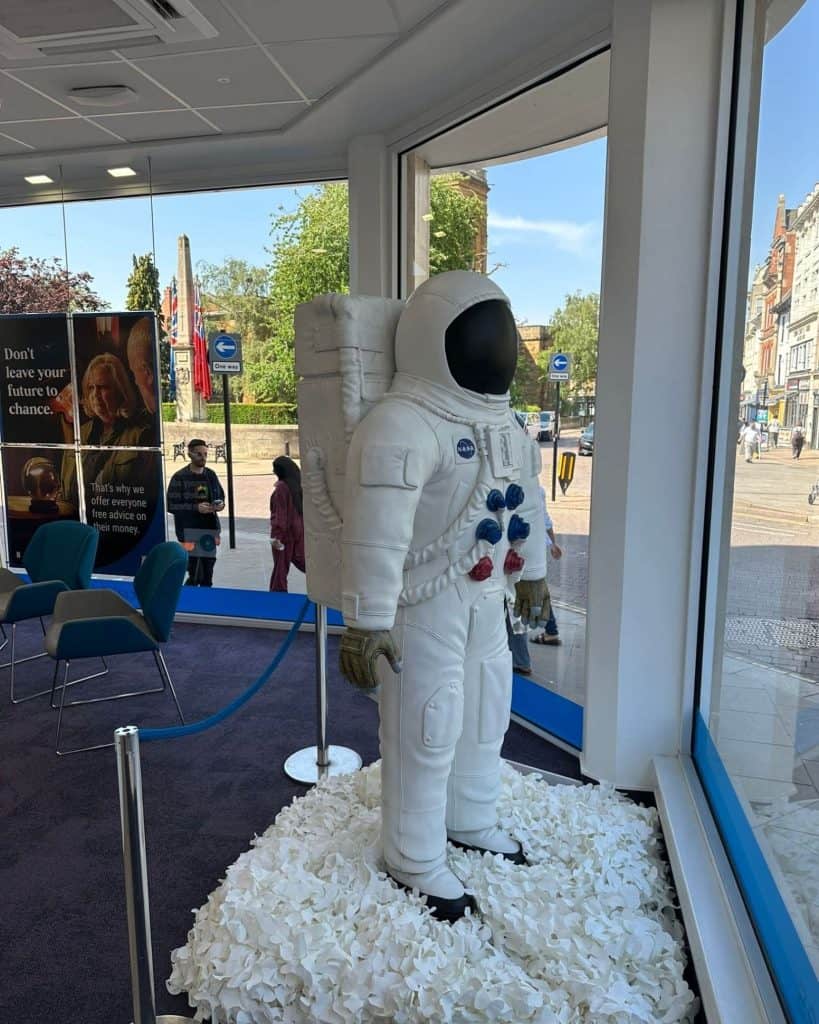 Model of an astronaut standing in a shop window