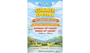 lyBy Bars Summer Special poster for East Carlton Park, Saturday 29th and Sunday 30th August, 12pm to 7pm, featuring street food, pop-up bar, live music and DJs