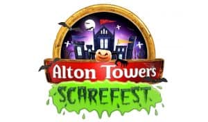 Alton Towers Logo with Scarefest written underneath in green slime