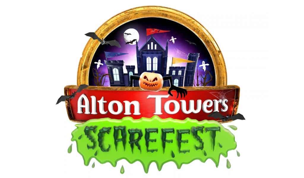 Alton Towers Logo with Scarefest written underneath in green slime